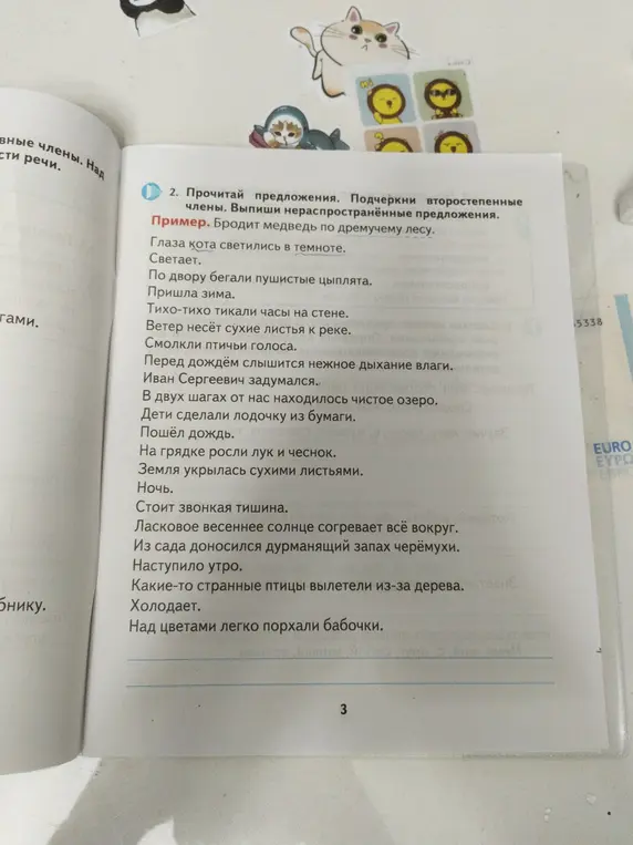Нужно подчеркнуть второстепенные члены предложения и выписать нераспространённые предложения.