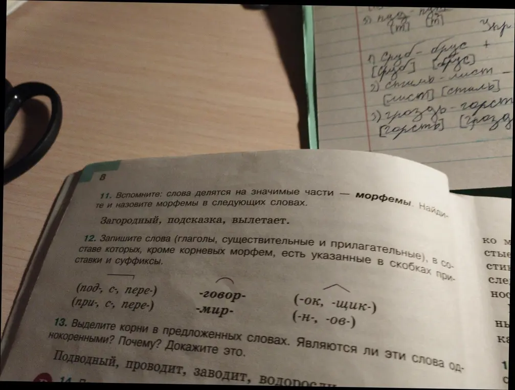 Объясни морфемный разбор слов: загородный, подсказка, вылетает.