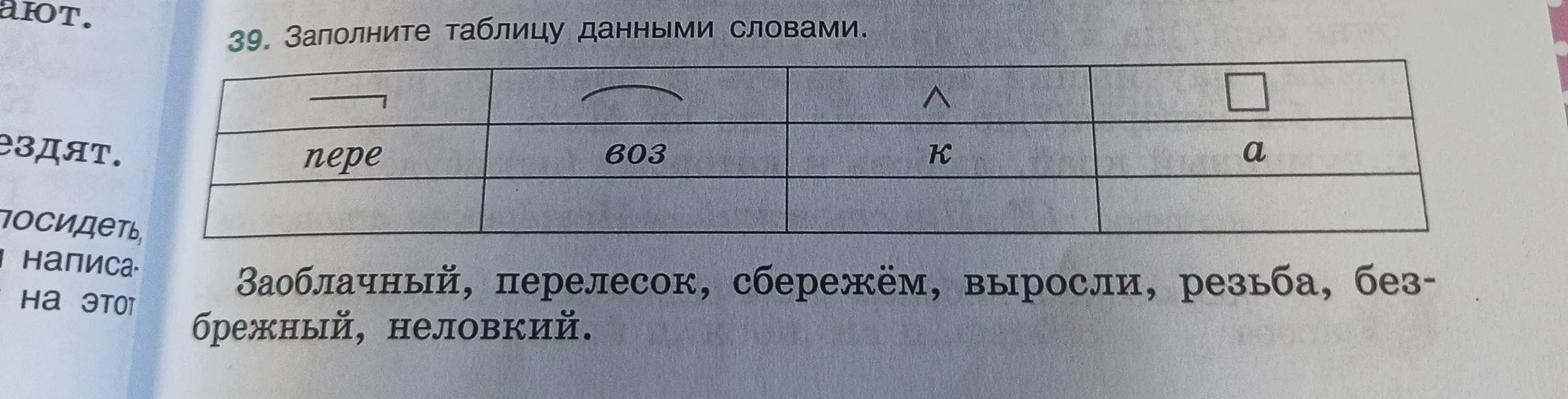 Предложи мне заполнить таблицу словами с разными приставками