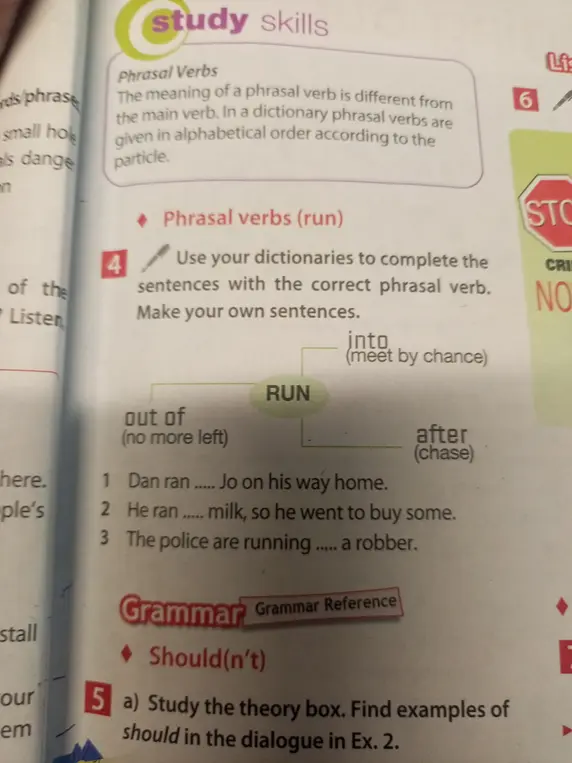Помоги составить предложения с фразовым глаголом run