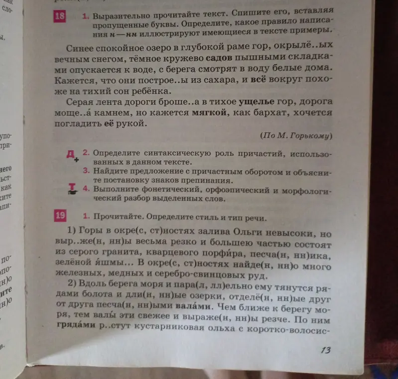 Объясни, как выполнить задания 18, 19 и Д по русскому языку