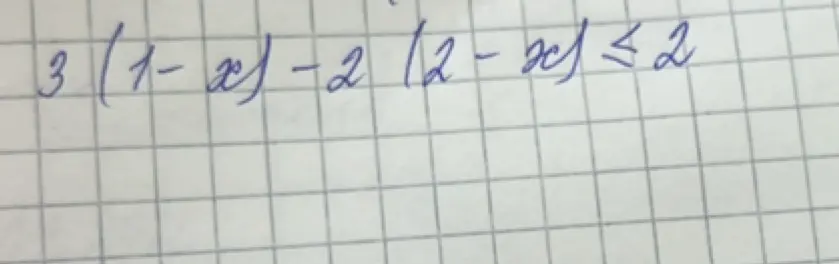 Ты просишь меня решить неравенство $3(1-x)-2(2-x) \le 2$