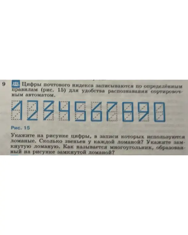 Укажи на рисунке цифры, в записи которых используются ломаные