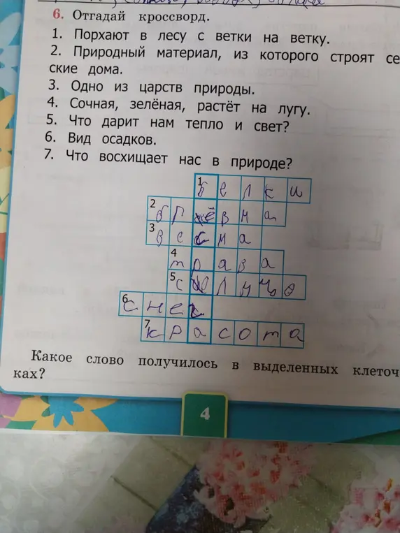 Какое слово получилось в выделенных клеточках в кроссворде?