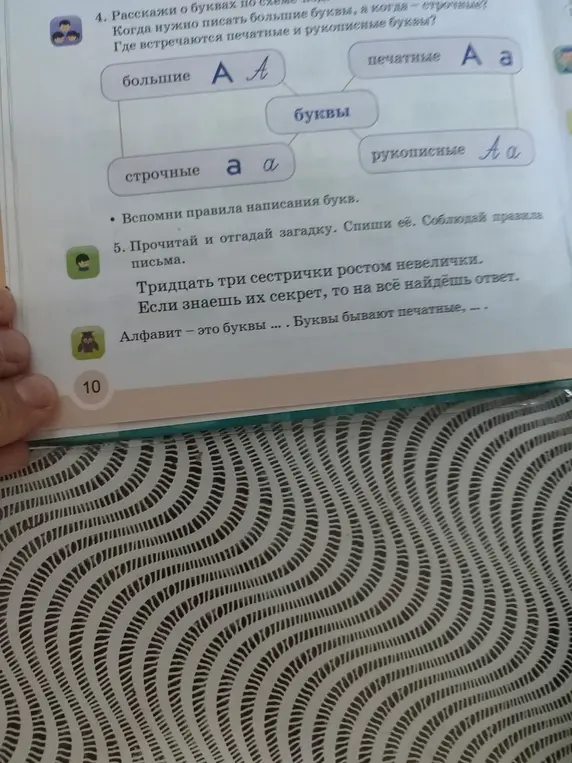 Расскажи о буквах по схеме: когда нужно писать большие буквы, а когда – строчные? Где встречаются печатные и рукописные буквы?