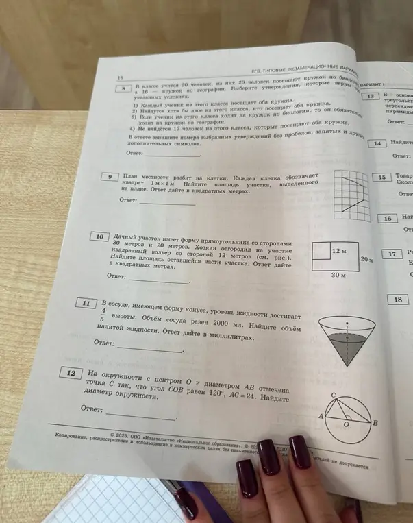 Помоги решить задачи 9, 10, 11 и 12 из контрольной работы по математике