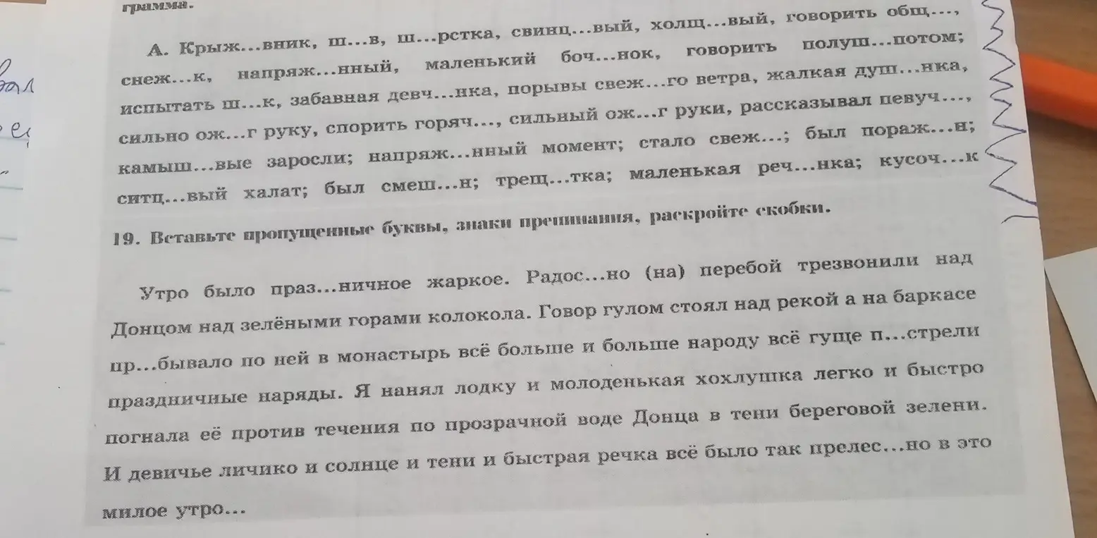 Помоги вставить пропущенные буквы, знаки препинания, раскрыть скобки в упражнении по русскому языку