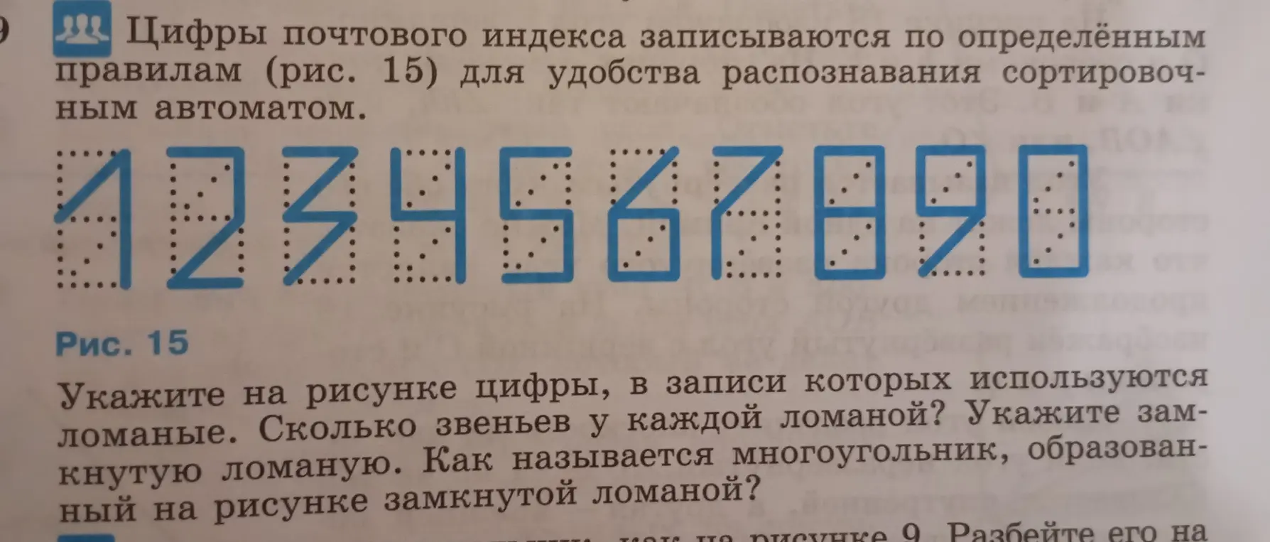 Укажи на рисунке цифры, в записи которых используются ломаные.