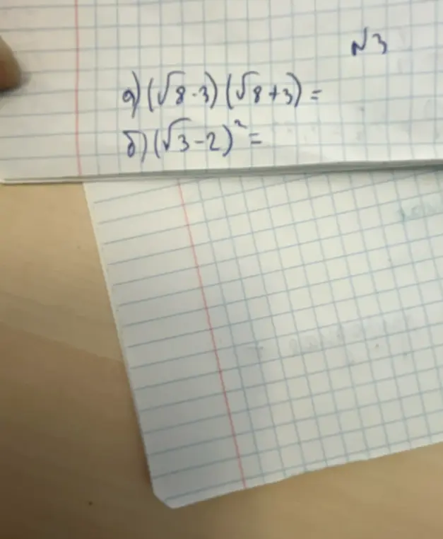 Ты просишь упростить выражения (√8-3)(√8+3) и (√3-2)²