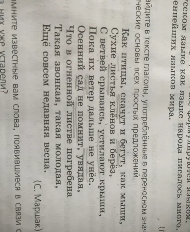 Помоги найти в тексте глаголы, употреблённые в переносном значении.