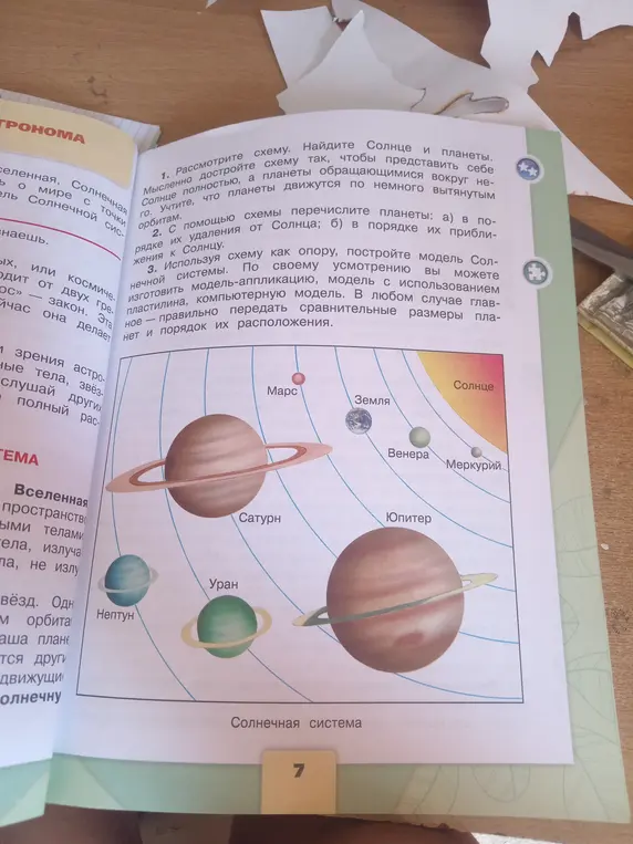 Рассмотри схему. Можешь ли ты представить устройство Солнечной системы так, чтобы было понятно, что планеты вращаются вокруг не совсем уж круглых орбит?