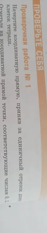 Помоги начертить координатную прямую, приняв за единичный отрезок длину клеток тетради, и отметь на ней точки, соответствующие числам 0, 2, 0,2