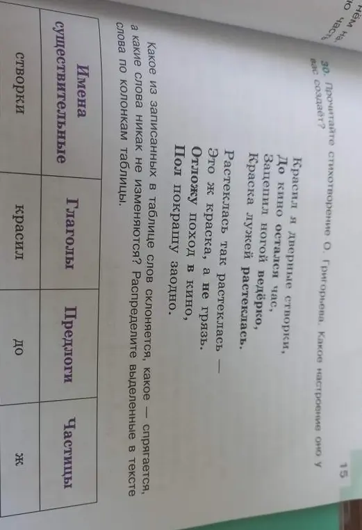 Распредели выделенные в тексте слова по колонкам таблицы