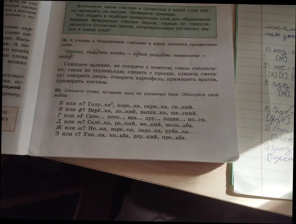 Можешь ли ты помочь мне вставить буквы в словах (задание 20)?