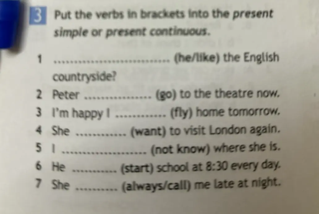 Вставь глаголы в скобках в present simple или present continuous в предложении "(he/like) the English countryside?"
