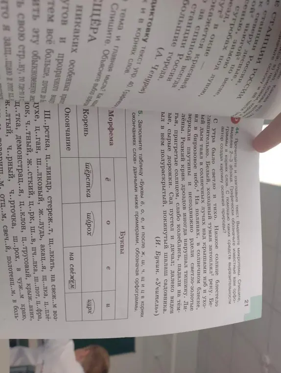 Заполни таблицу «Буквы ё, о, е, и после ж, ш, ч, щ, ц в корнях окончаниях слов» данными ниже примерами, обозначая орфограммы.