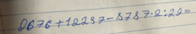 Реши пример 9676 + 12287 - 8787 * 2 : 29 =