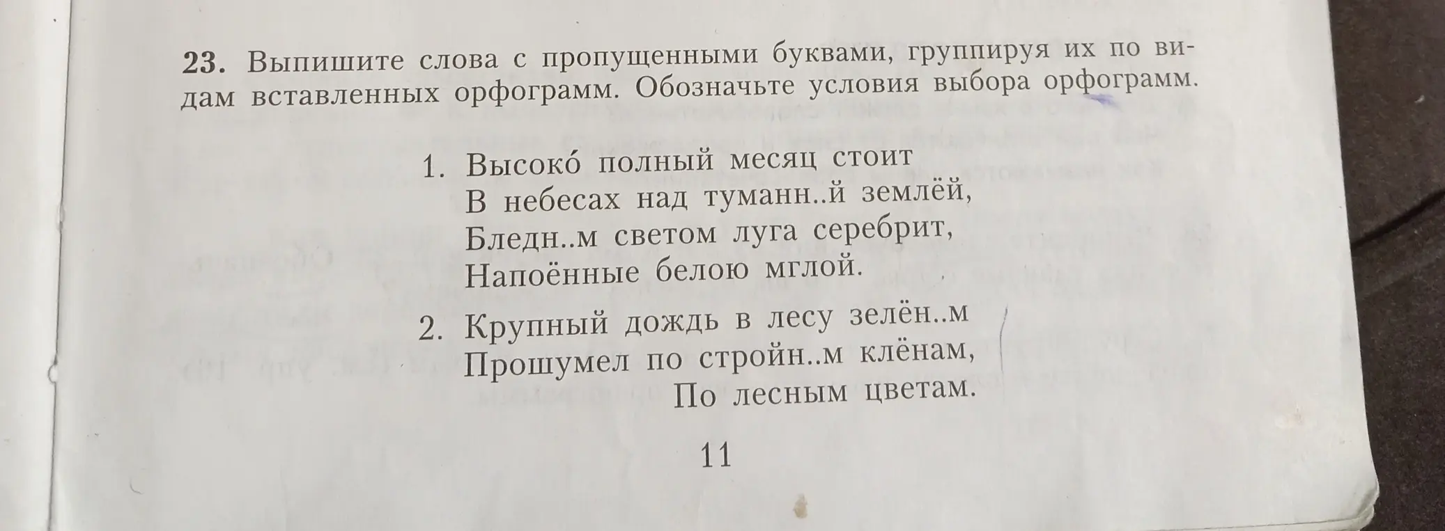 Выпиши слова с пропущенными буквами в упражнении, сгруппируй их по видам вставленных орфограмм и обозначь условия выбора орфограмм