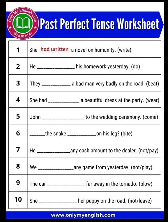 Ты просишь заполнить пропуски в предложениях, используя Past Perfect Tense.