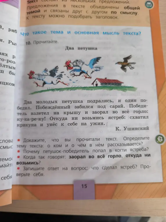 Ты просишь доказать, что прочитал текст «Два петушка», ответить на вопросы по нему.