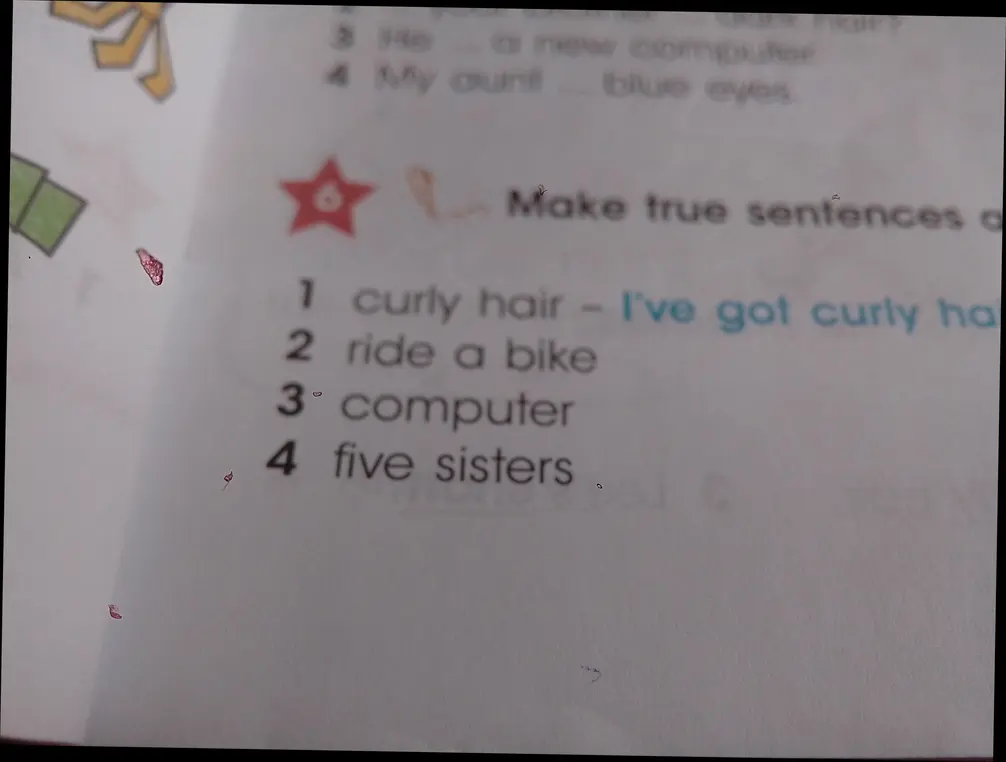 Составь предложения, используя слова ride a bike, computer, five sisters