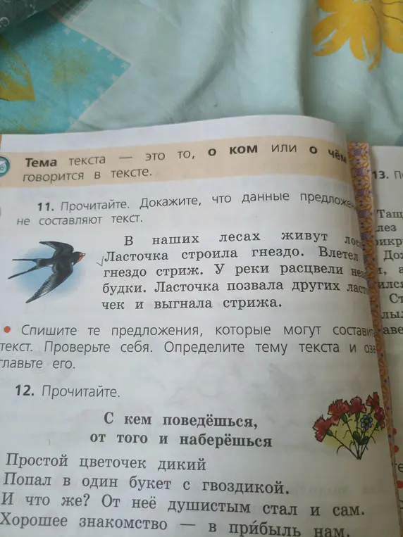 Объясни, как доказать, что данные предложения не составляют текст из упражнения 11