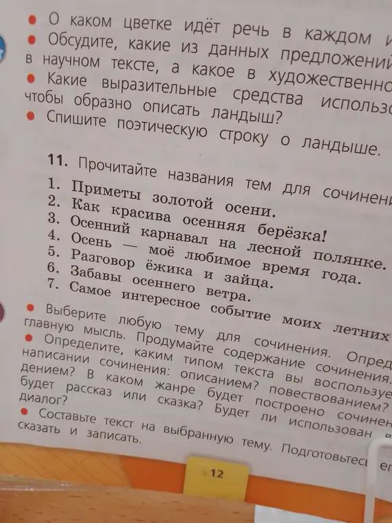 Прочитай названия тем для сочинений