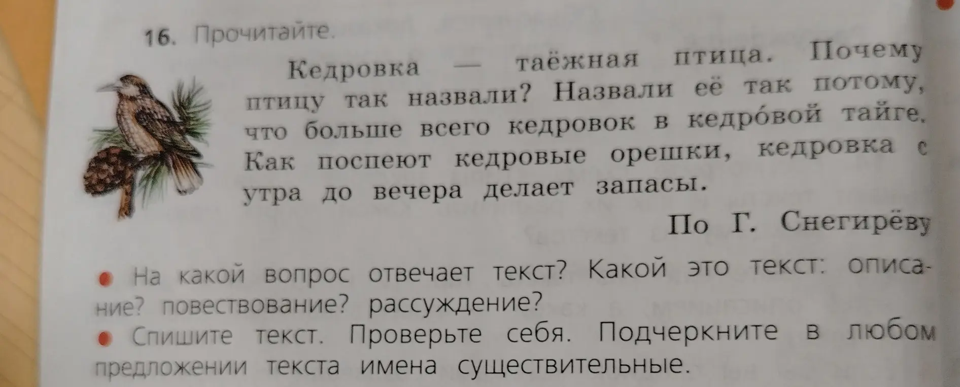 На какой вопрос отвечает текст о кедровке и какой это текст: описание, повествование или рассуждение?