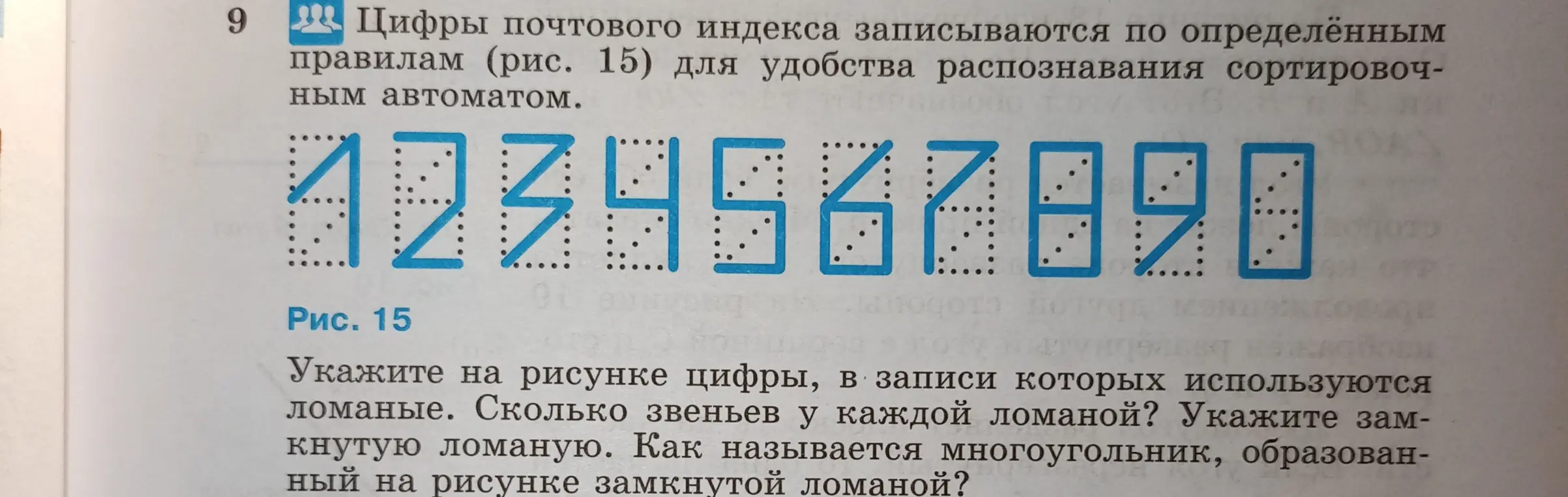 Укажи на рисунке цифры, в записи которых используются ломаные.