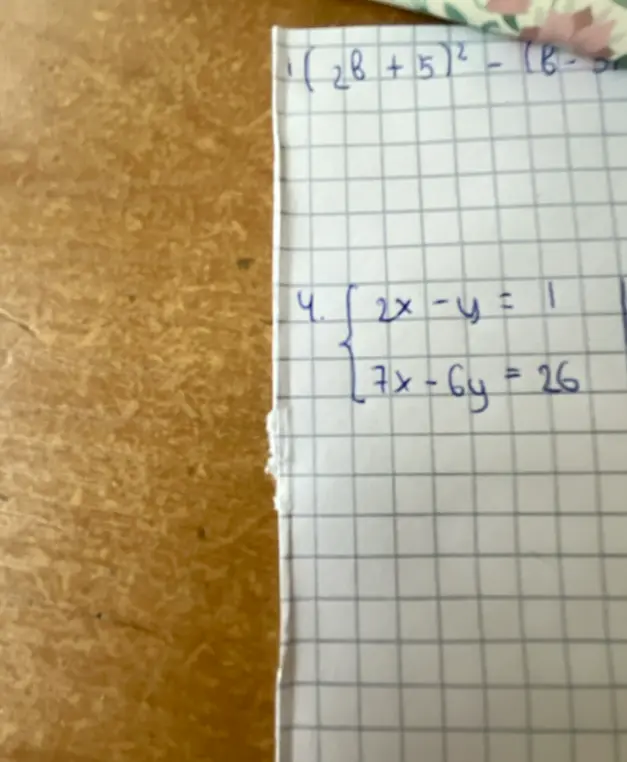 Реши систему уравнений 2x - y = 1 и 7x - 6y = 26
