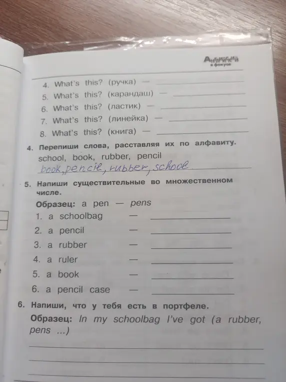 Составь слова по алфавиту и напиши существительные во множественном числе.