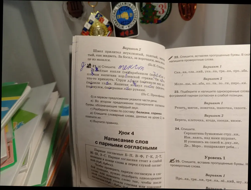 Помоги мне с заданием 21 под буквой а): спиши текст, вставляя пропущенные буквы; б) в первом предложении укажите части речи; в) во втором предложении подчеркните согласные буквы, обозначающие твёрдый звук; г) разберите слова по составу: белизна, соринка.
