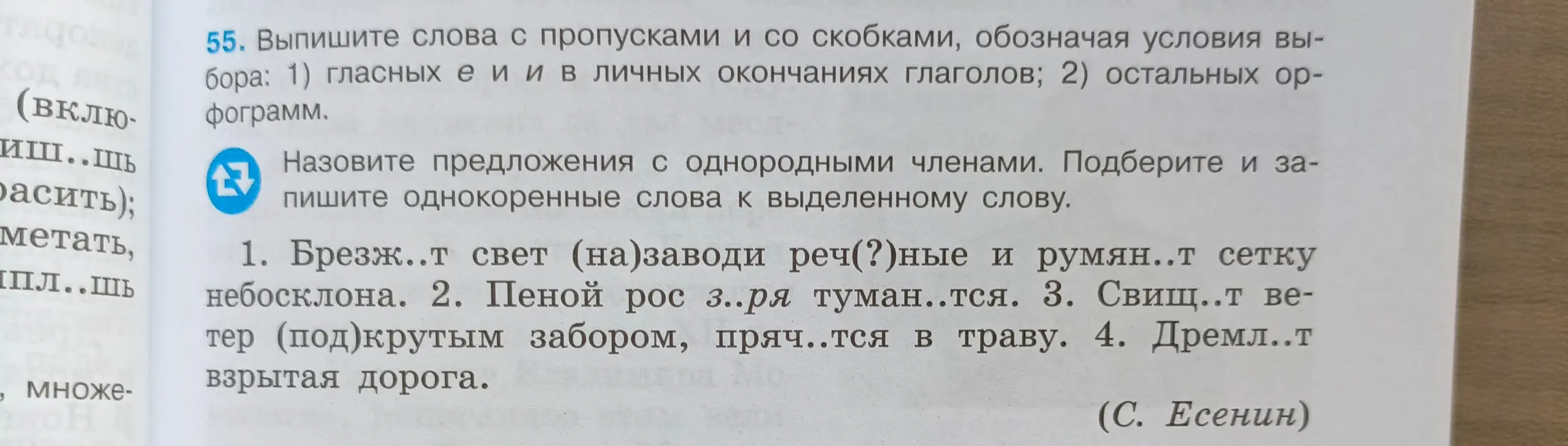 Назови предложения с однородными членами, подбери и запиши однокоренные слова к выделенному слову в упражнении 55.