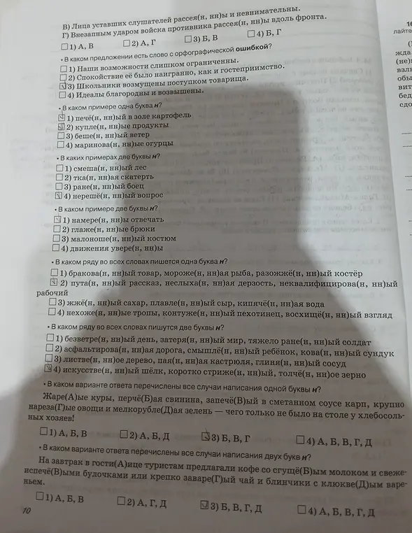Как правильно написать рассея(н, нн)ы в предложениях В и Г?