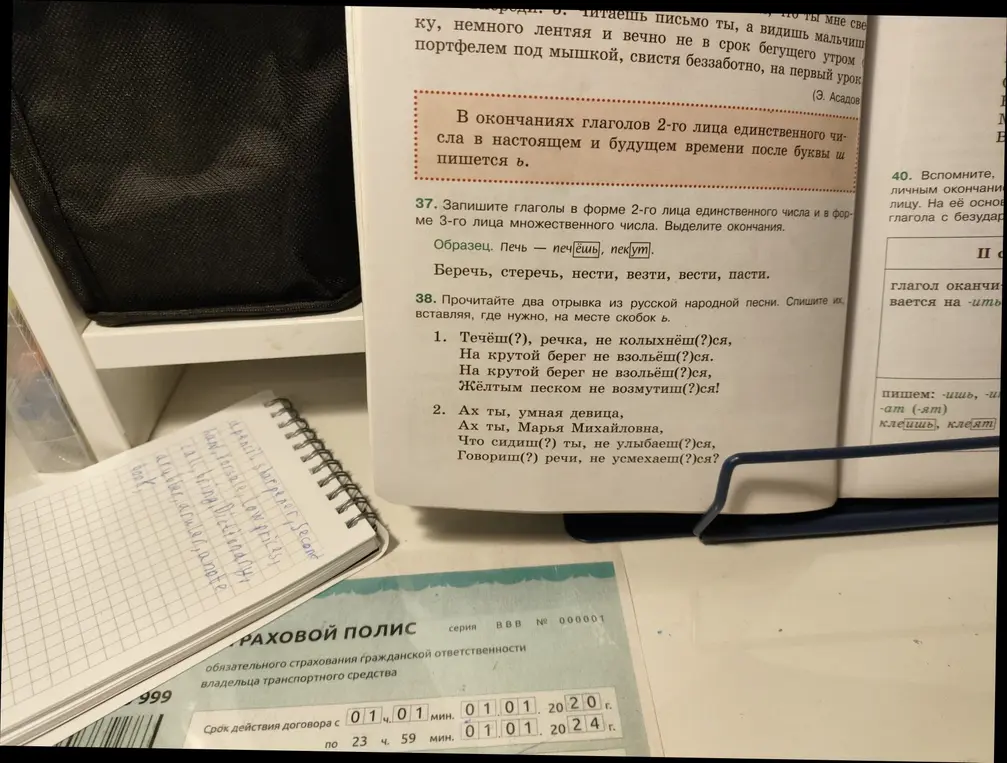 Прочитай два отрывка из русской народной песни. Спиши их, вставляя, где нужно, на месте скобок ь в задании 38