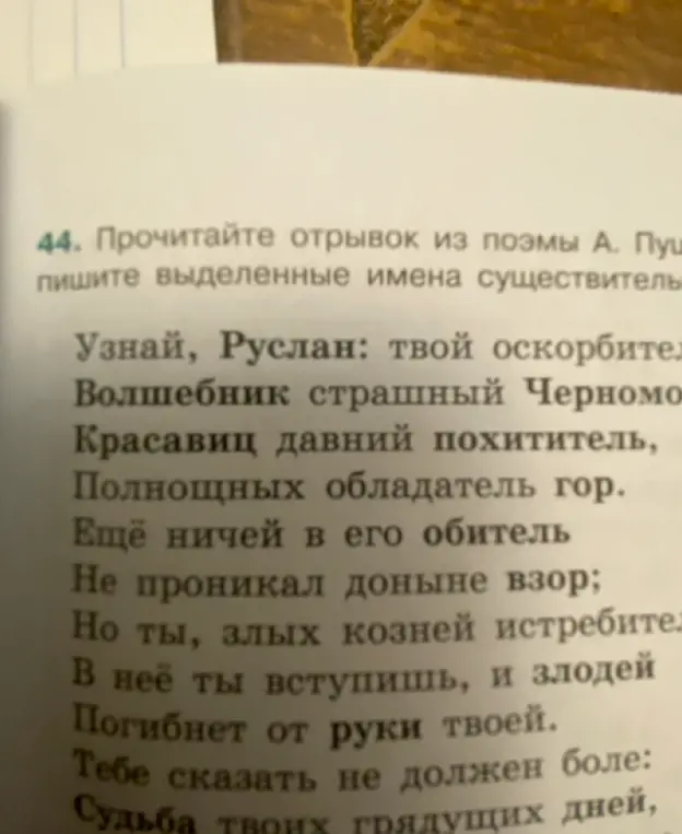 Назови выделенные имена существительные в отрывке из поэмы А. Пушкина