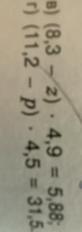 Помоги мне решить уравнения: (8,3 - z) * 4,9 = 5,88 и (11,2 – р) * 4,5 = 31,5