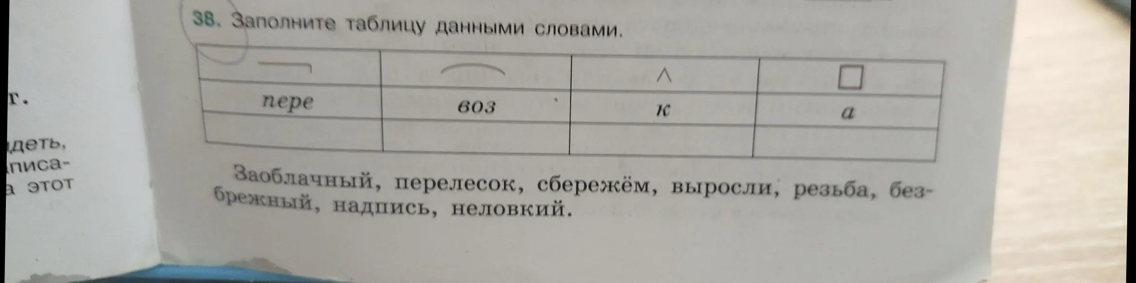 Заполни таблицу данными словами