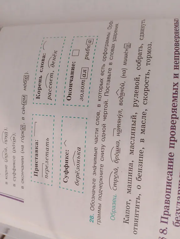 Мне нужно обозначить значимые части слов, в которых есть орфограммы.