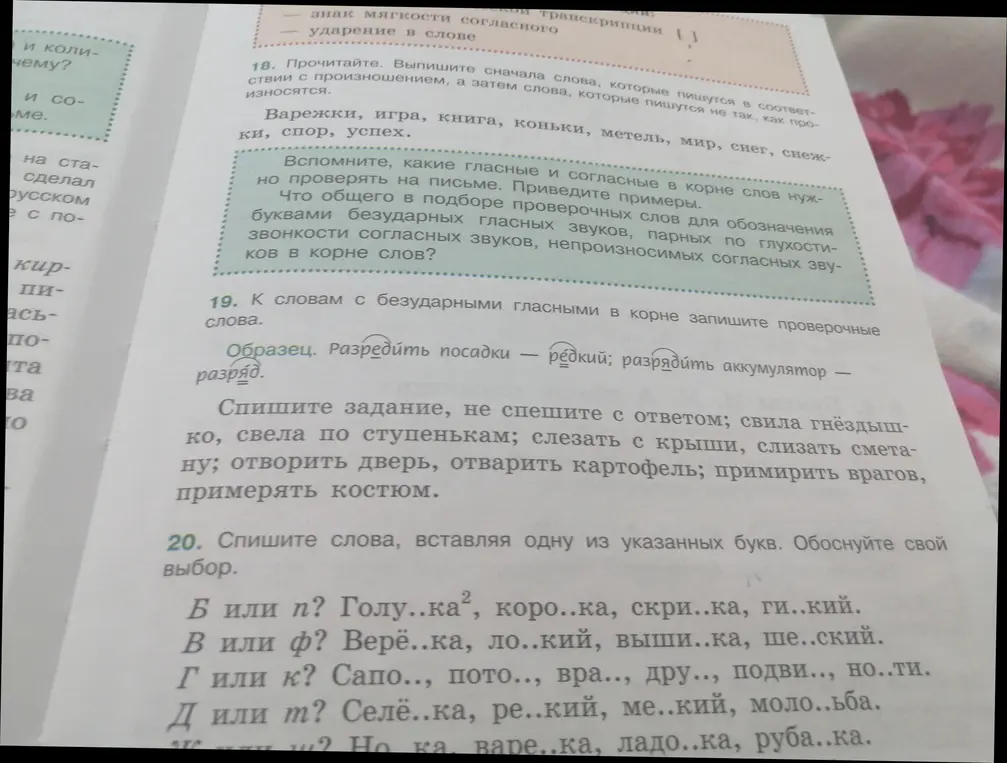 Предлагаешь к словам с безударными гласными в корне записать проверочные слова и вставить одну из указанных букв в словах?