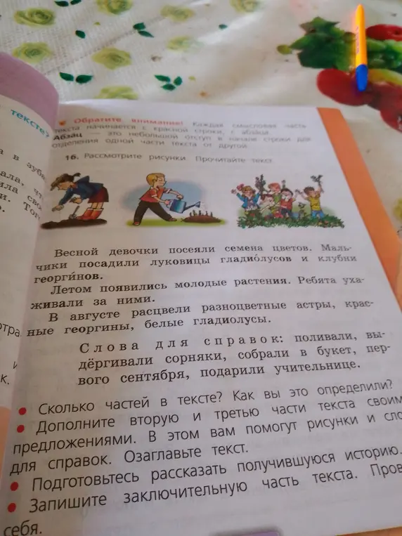 Сколько частей в тексте и как ты это определил?