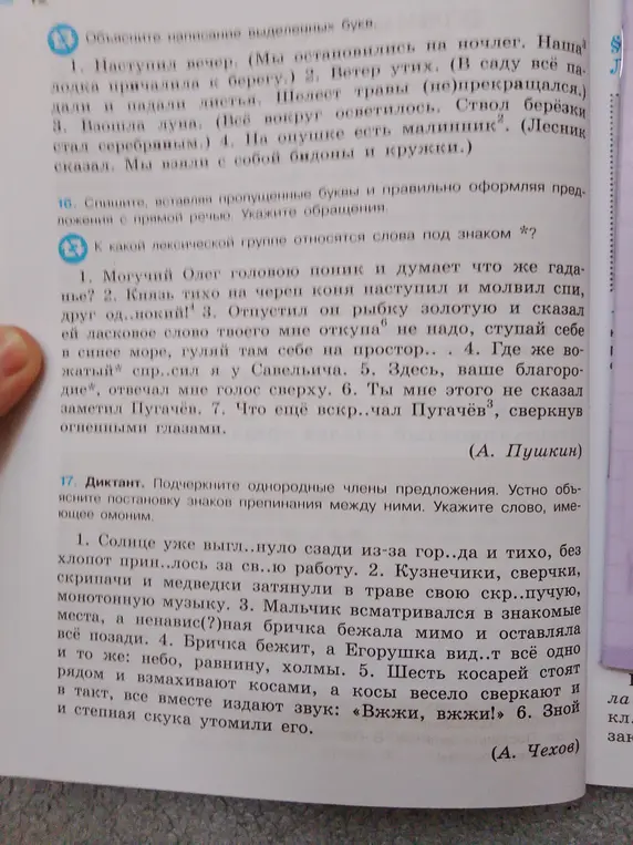 Определи, как правильно вставить пропущенные буквы и знаки препинания в предложениях из текста А.С. Пушкина.