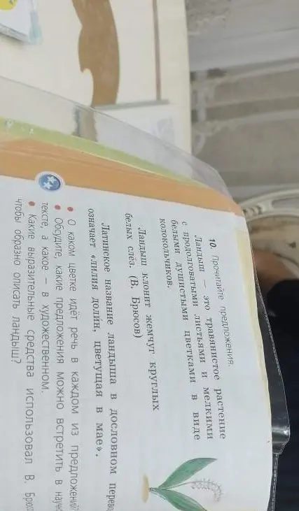 Объясни, о каком цветке идёт речь в каждом из предложений в тексте про ландыш?