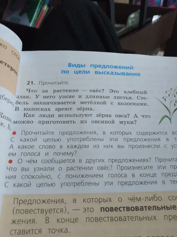 Помоги прочитать текст про овёс в упражнении 21