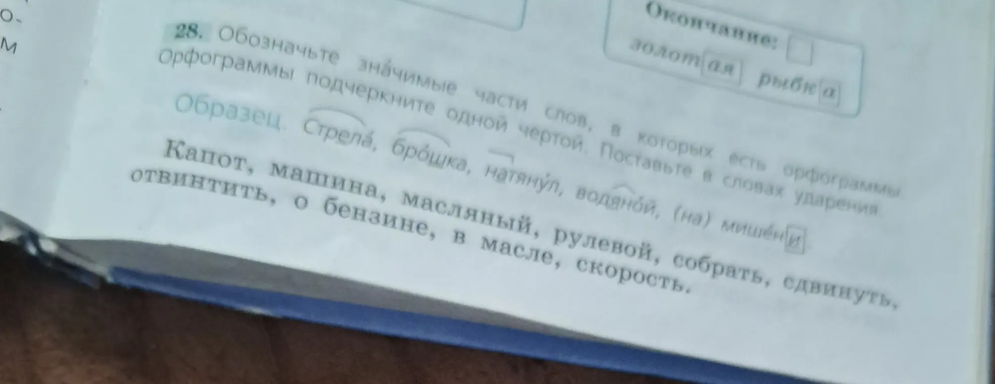 Ты просишь обозначить значимые части слов, в которых есть орфограммы в упражнении 28