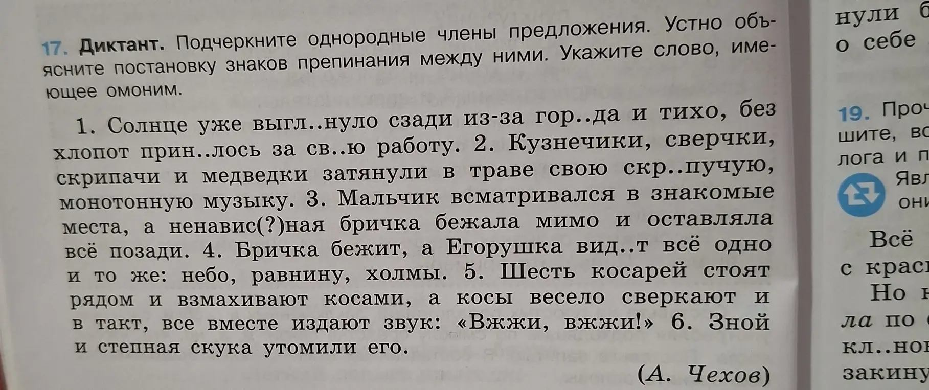 Можешь ли ты помочь подчеркнуть однородные члены предложения в диктанте и указать слово, имеющее омоним?
