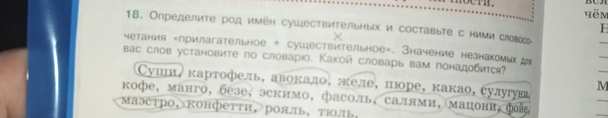 Определи род имен существительных в задании и составь с ними словосочетания «прилагательное + существительное»