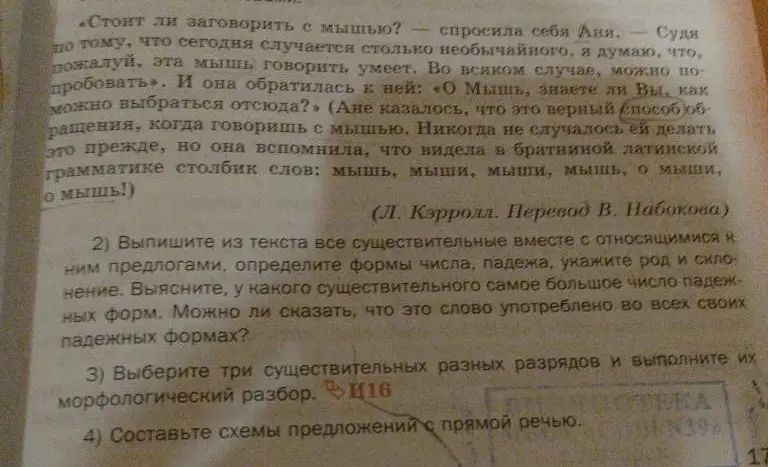 Выпиши из текста все существительные вместе с относящимися к ним предлогами, определи формы числа, падежа, укажи род и склонение.