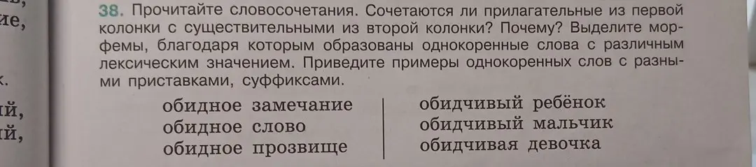 Прочитай словосочетания. Сочетаются ли прилагательные из первой колонки с существительными из второй колонки?