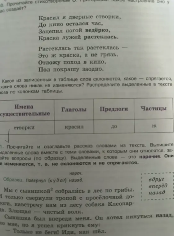 Помоги распределить выделенные в тексте слова по колонкам таблицы.